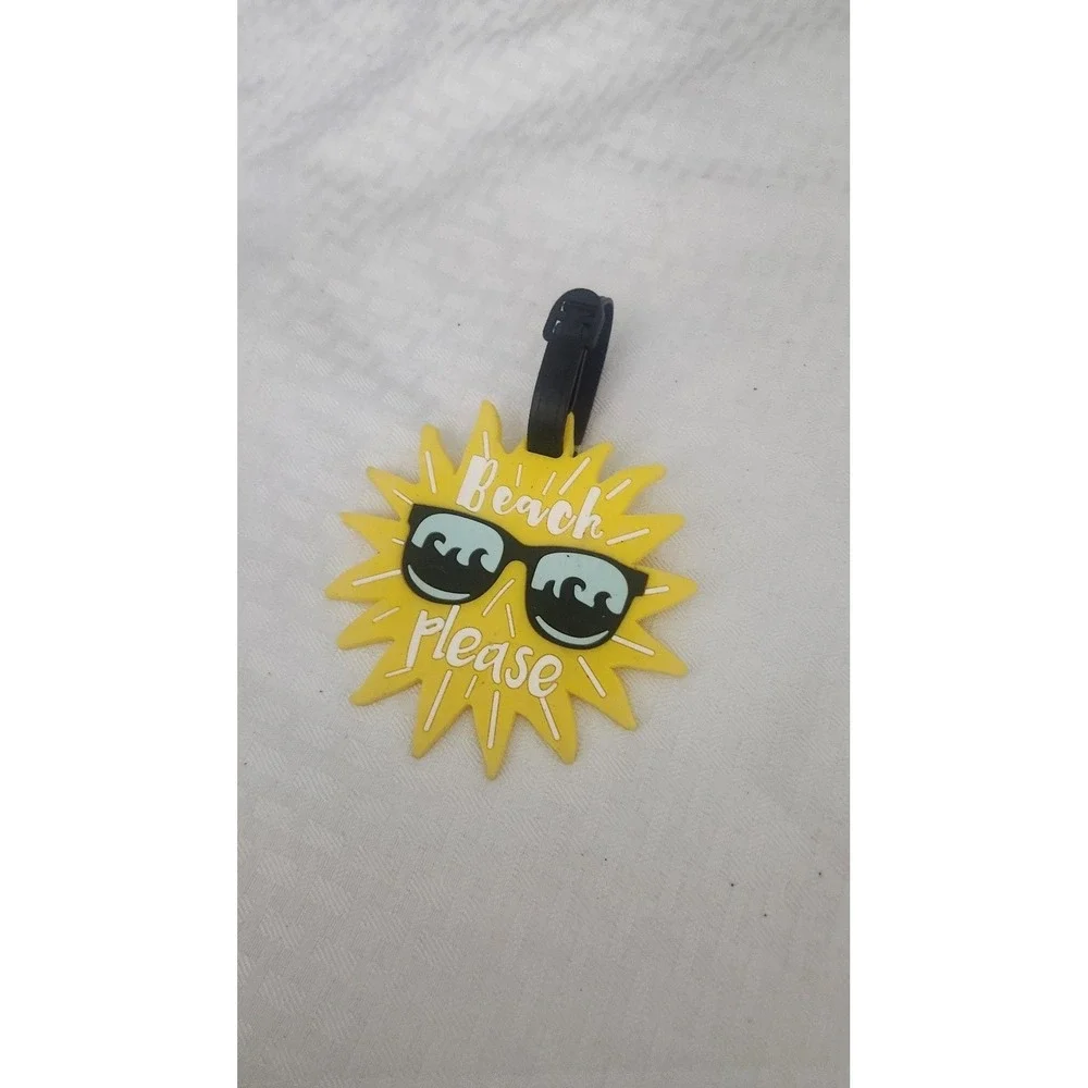 Beach Please Yellow Sun Luggage Identification Tag